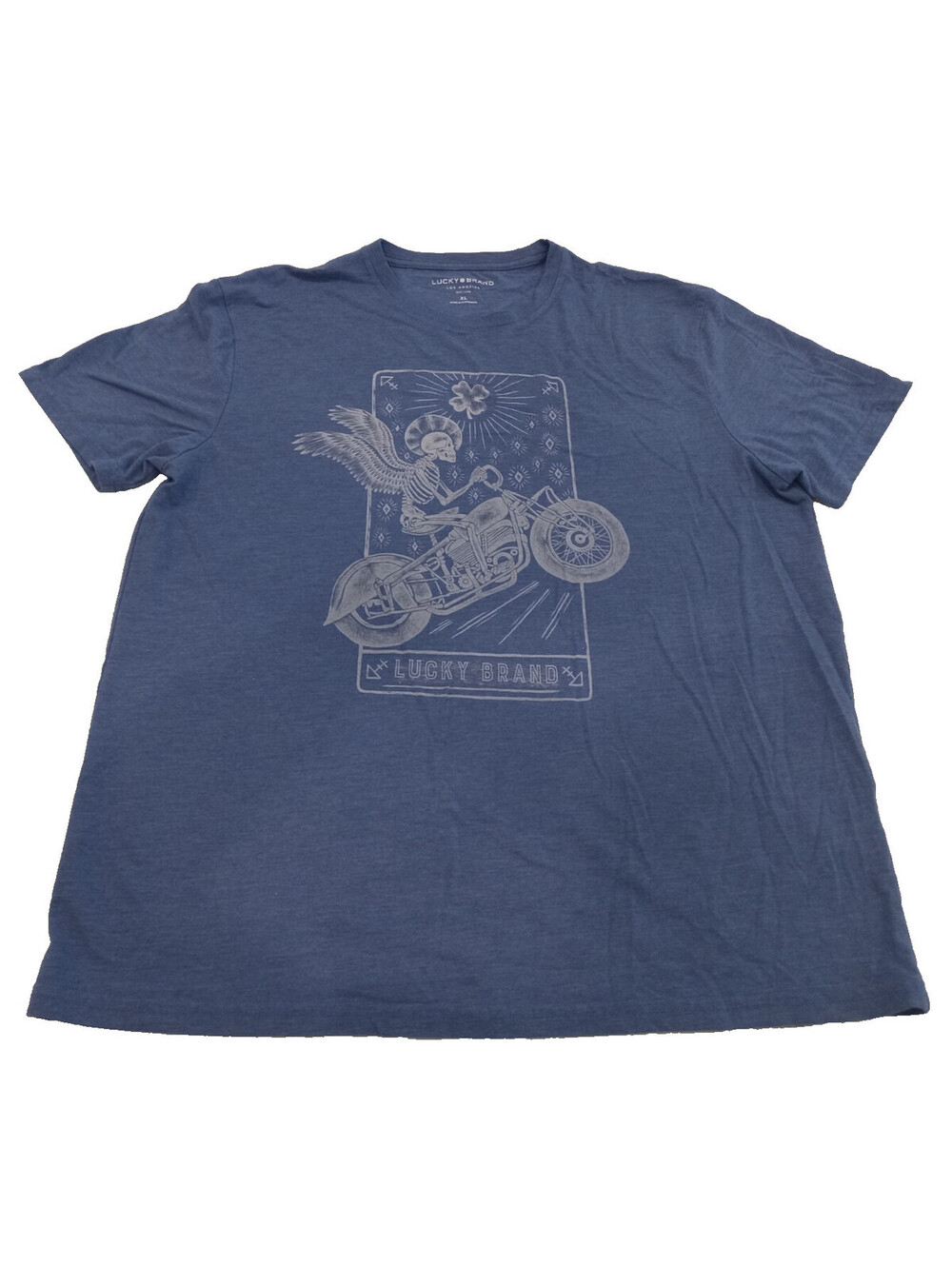 Lucky Brand Shirt Mens XL Blue Motorcycle Graphic Tee Winged Skeleton Biker XL